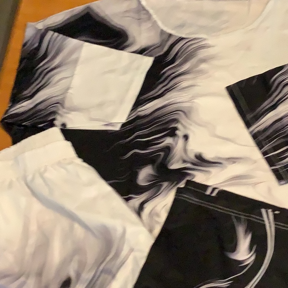 Black & White Abstract Print Shirt and Pants Set (Never Worn)